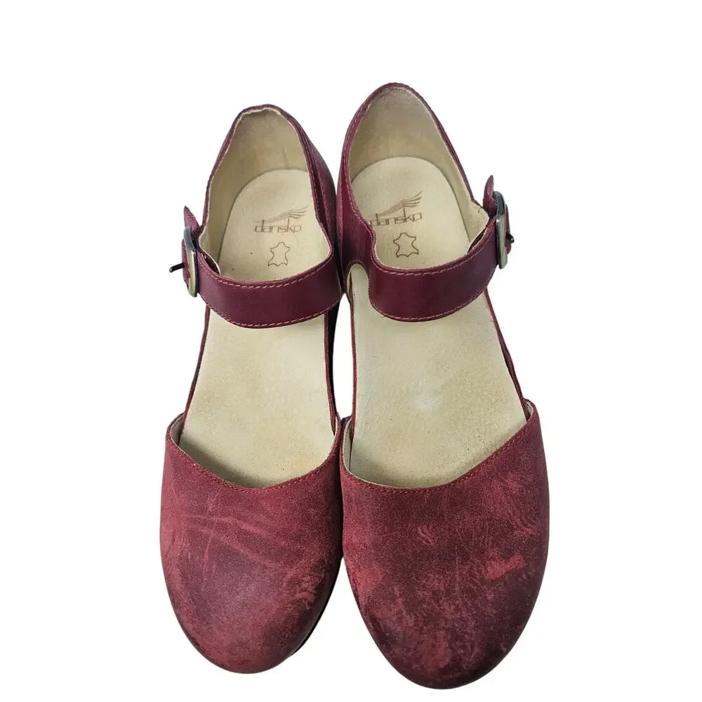 Dansko 42 Mae Mary Jane Red Comfort Wedge Casual Gorpcore Leather Ankle Strap - Picture 4 of 6